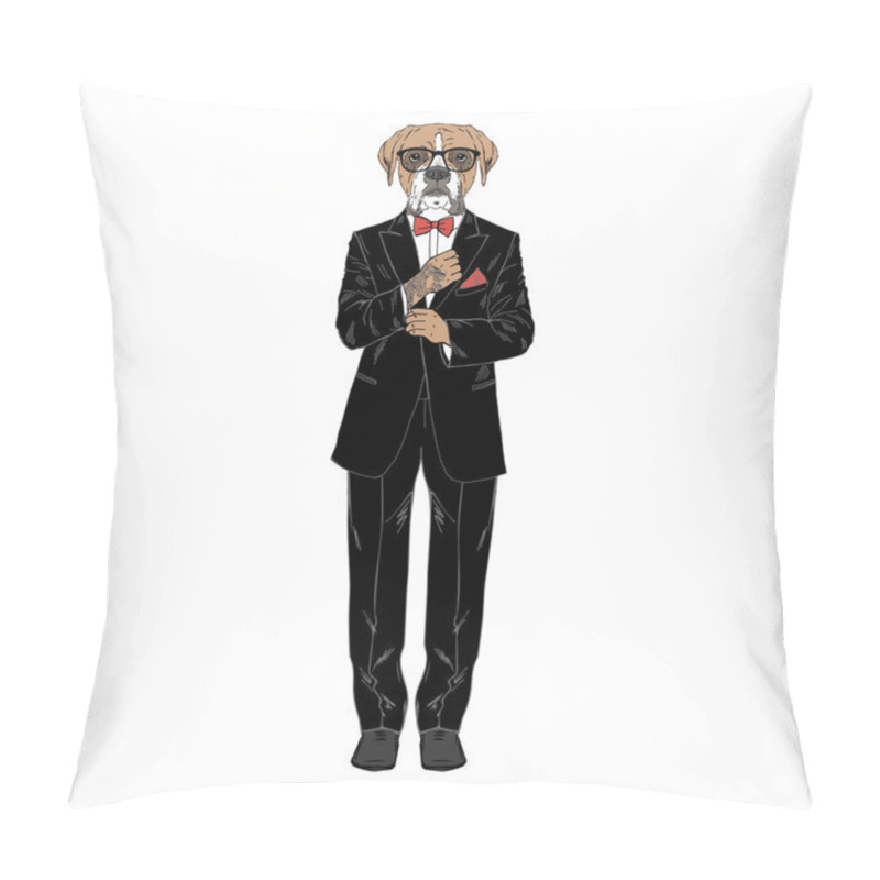 Personality  Humanized Boxer Breed Dog With Tattoo Dressed Up In Classy Outfits. Pillow Covers