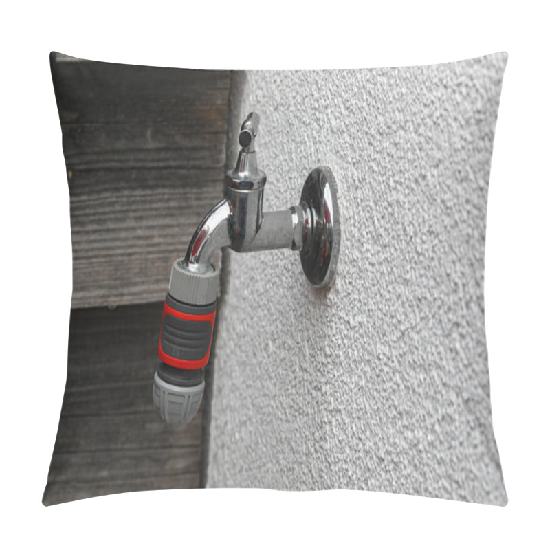 Personality  Water Tap For Watering The Garden In The Summer On The Wall Of The House Pillow Covers