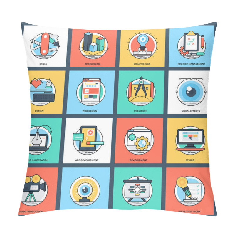 Personality  Set Of Design And Development Flat Vector Icons Pillow Covers