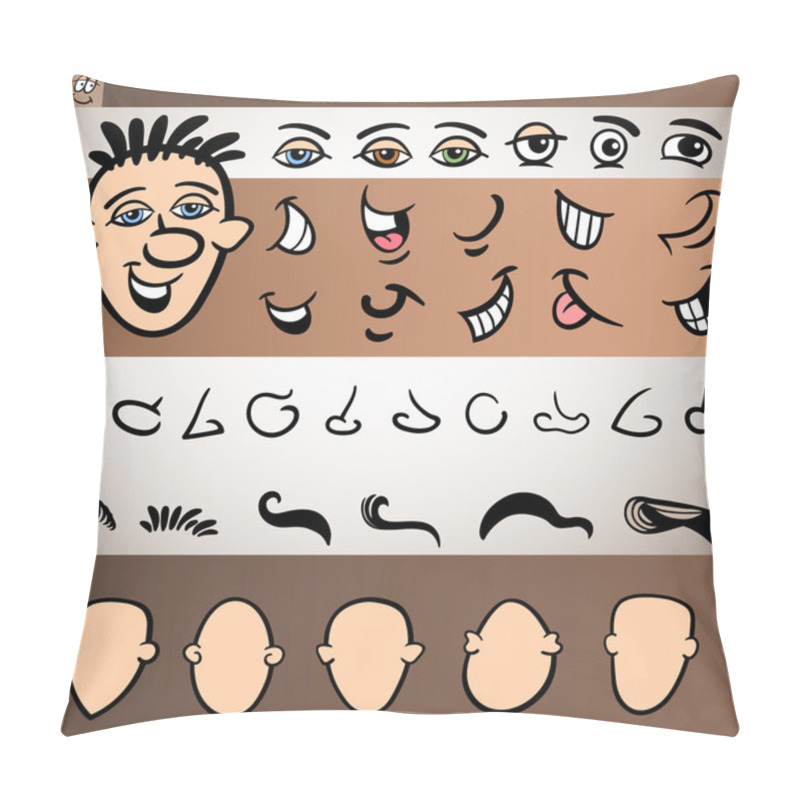 Personality  Man Face Elements Set Cartoon Illustration Pillow Covers