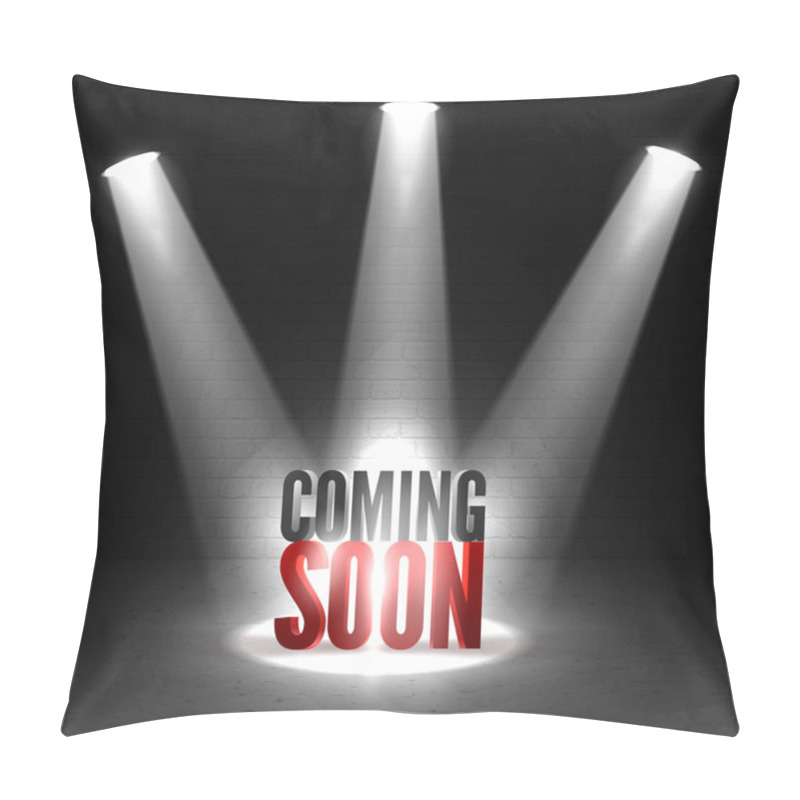 Personality  Coming Soon. Text In Spotlight Shine Effects On A Dark Background Pillow Covers