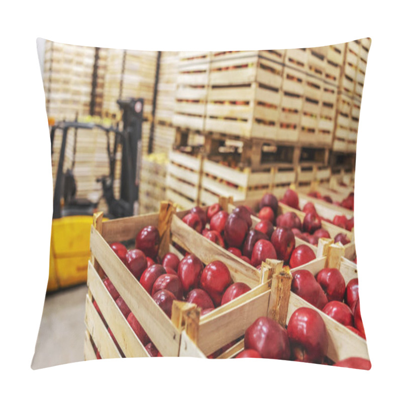 Personality  Apples In Crates Ready For Shipping. Cold Storage Interior. Pillow Covers