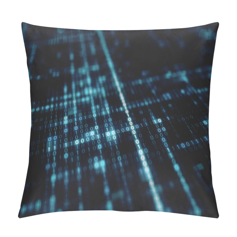 Personality  Abstract Blue Futuristic Background Of Information Technology Binary Digital Data Code 3d Illustration Pillow Covers