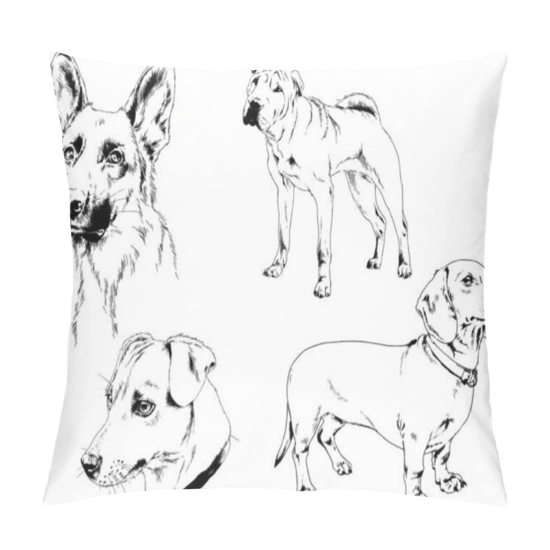 Personality  Vector Drawings Sketches Pedigree Dogs And Cats  Drawn In Ink By Hand , Objects With No Background Pillow Covers