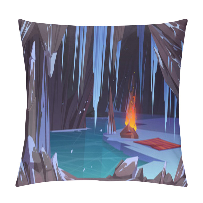 Personality  Dark Ice Cave In Mountain With Bonfire Pillow Covers