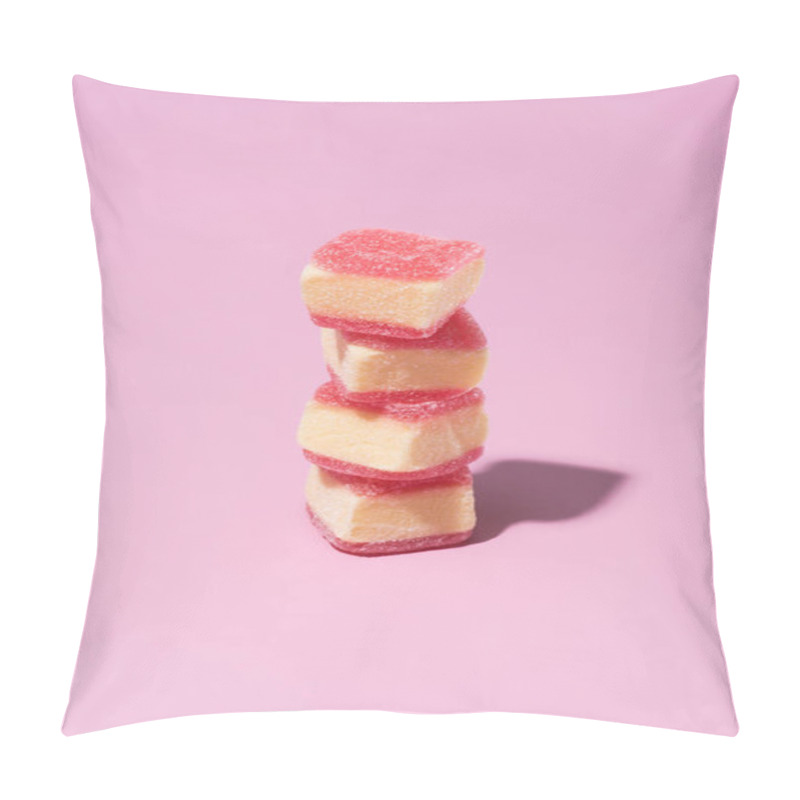 Personality  Stack Of Sweet Gummy Candies On Pink Surface Pillow Covers