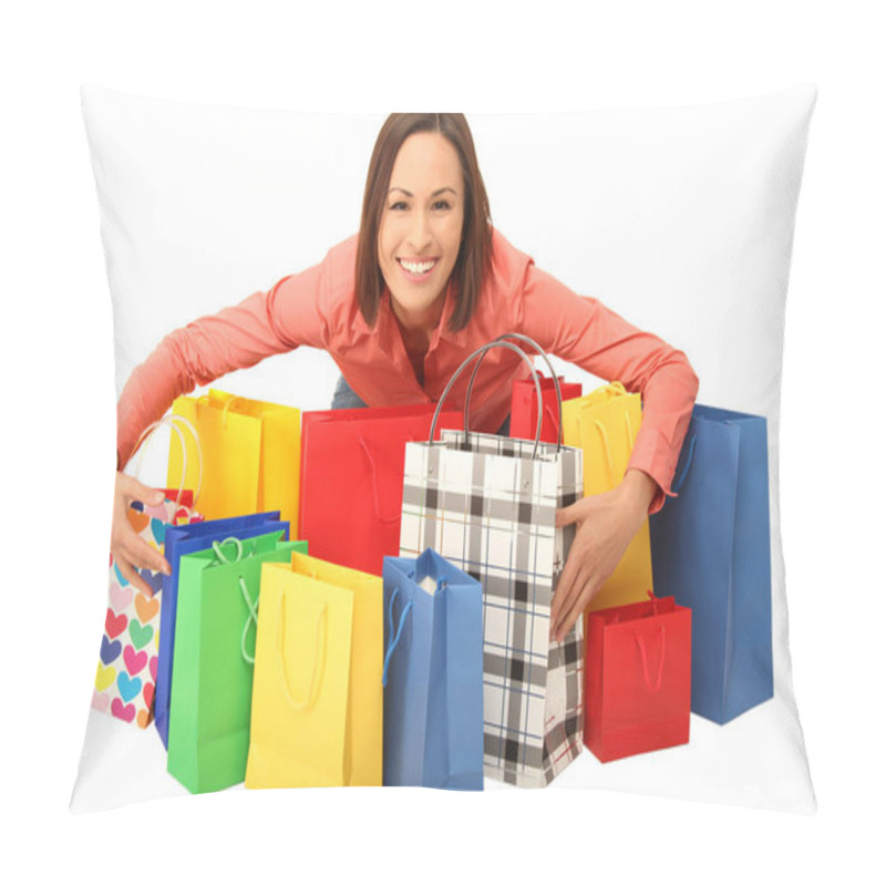 Personality  Woman With Shopping Bags Isolated On White Pillow Covers