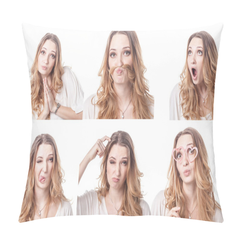 Personality  Collage Of Woman Different Facial Expressions Pillow Covers