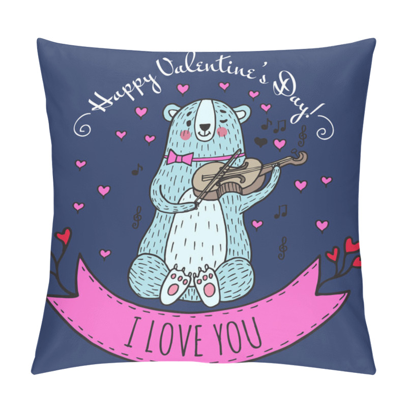 Personality  Greeting Card For Valentine's Day With Teddy Bear Pillow Covers