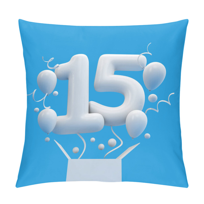 Personality  Happy 15th Birthday Surprise Balloon And Box. 3D Rendering Pillow Covers