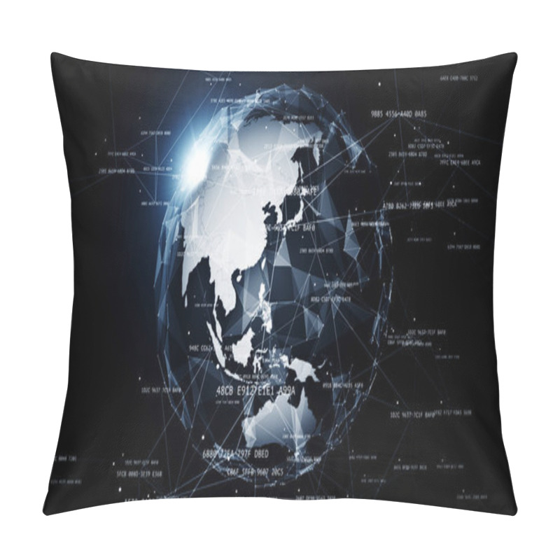 Personality  Global Network Connections. Connecting Hashes Around The World, Communication In Social Media, Tech Illustration Pillow Covers