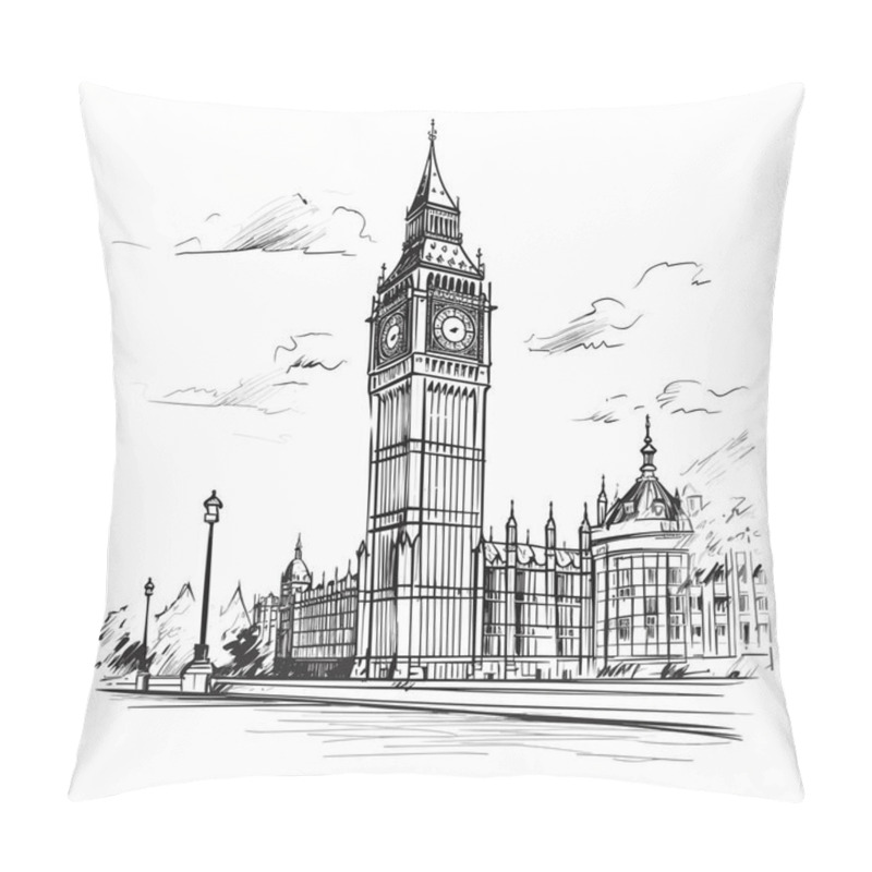 Personality  Big Ben. Big Ben Hand-drawn Comic Illustration. Vector Doodle Style Cartoon Illustration Pillow Covers