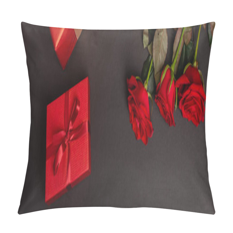 Personality  Top View Of Roses, Valentines Gifs Isolated On Black, Banner Pillow Covers