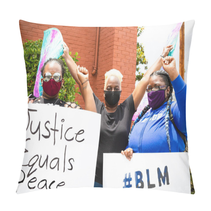 Personality  Protestors Holding Signs At Black Lives Protest Or Rally Pillow Covers