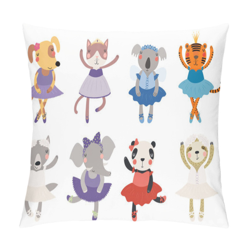 Personality  Set Of Cute Funny Little Animals In Ballerinas Dress, Scandinavian Style Flat Design, Concept Children Print  Pillow Covers