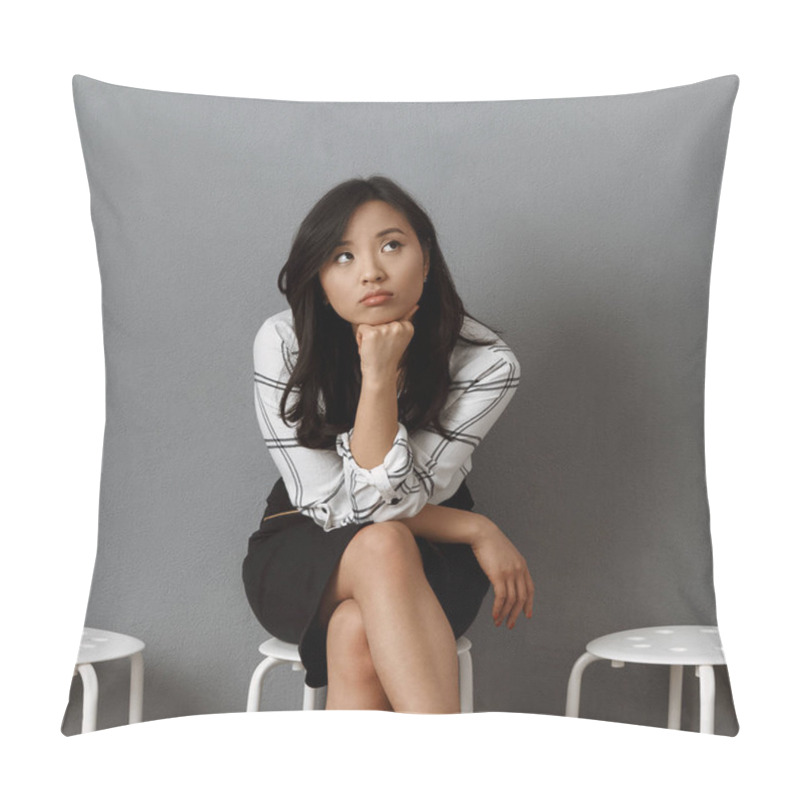 Personality  Pensive Asian Businesswoman Waiting For Job Interview Pillow Covers