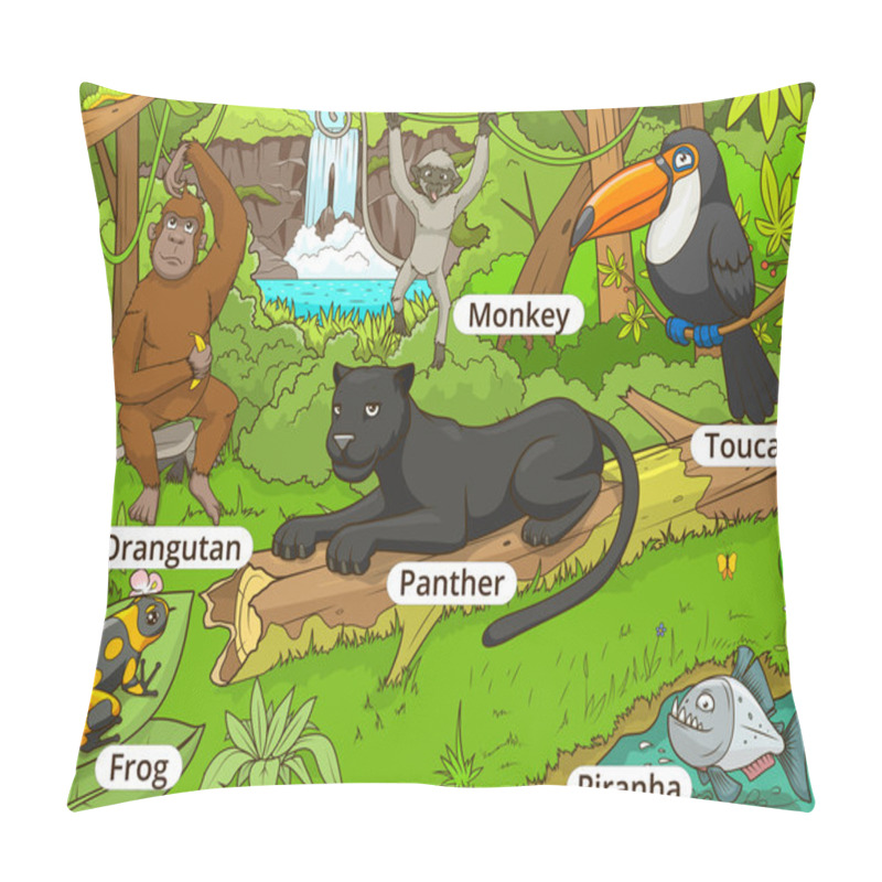 Personality  Jungle Forest With Animals Cartoon Vector Pillow Covers