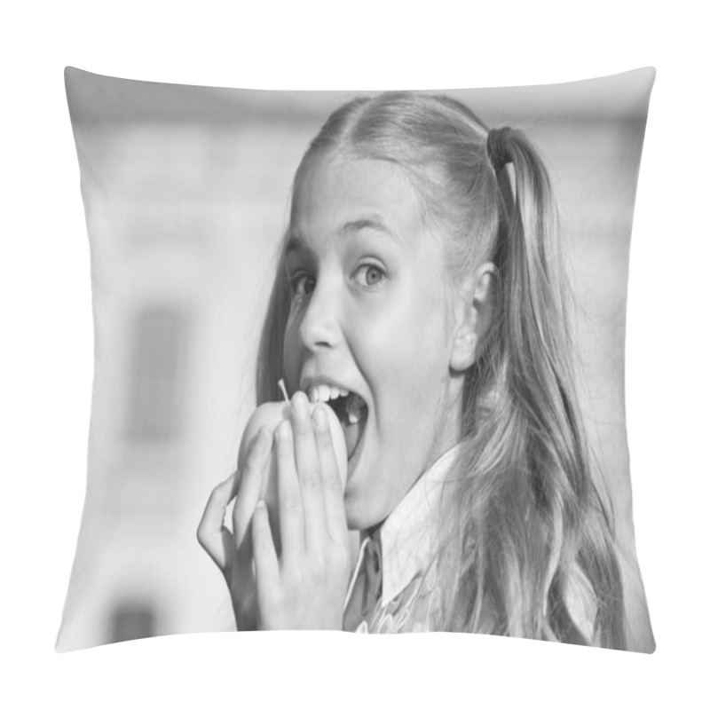 Personality  Eat For Health. Happy Child Bite Apple Outdoors. Natural Dieting. Dental Health. Oral Hygiene. Dental Clinic. Dental Care Habits. Preventing Cavities. Child Care And Health. Fruit For Teeth Health Pillow Covers