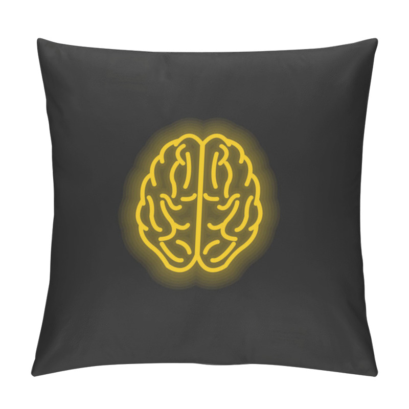 Personality  Brain Upper View Outline Yellow Glowing Neon Icon Pillow Covers