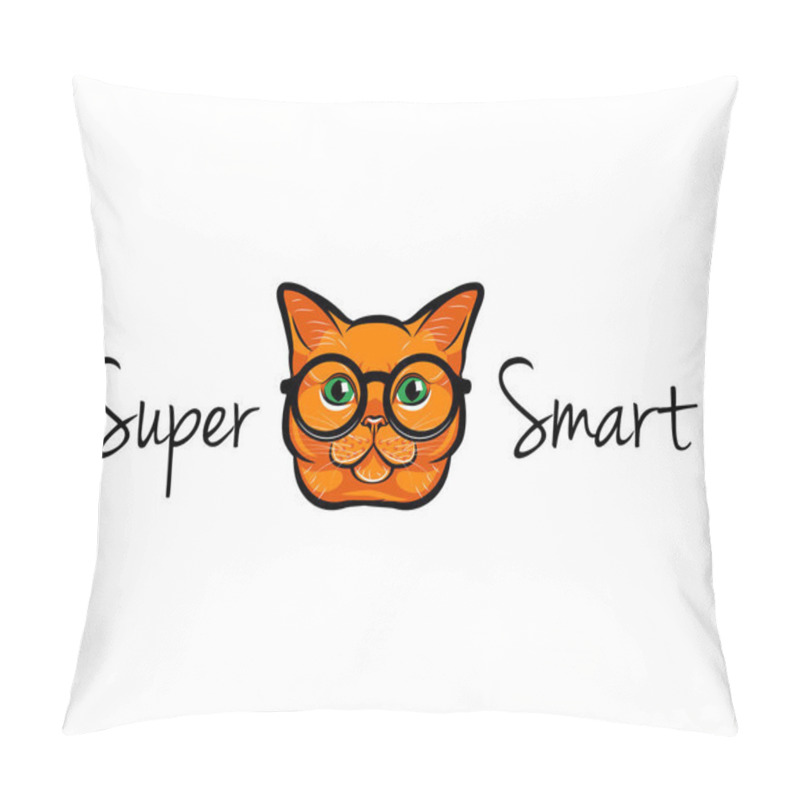 Personality  Vector Illustration Portrait Of Smart Red Cat. Cat In Glasses. Cat Geek. Vector Illustration. Pillow Covers