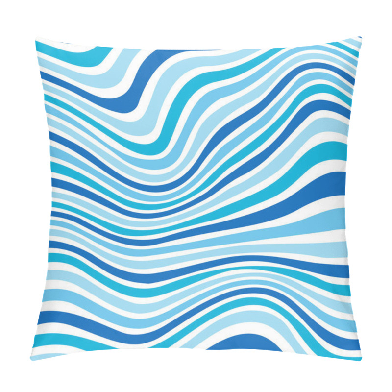 Personality  Wavy Striped Ornament. Pattern Background With Blue Waves. Vector Design For Your Prints, Cards, Flyers, Brochures, Posters, Banners Etc. Optical Illusion Image Pillow Covers