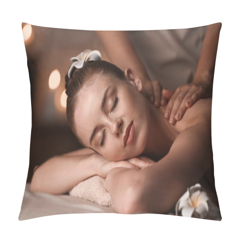 Personality  Young Woman Having Massage In Spa Salon Pillow Covers