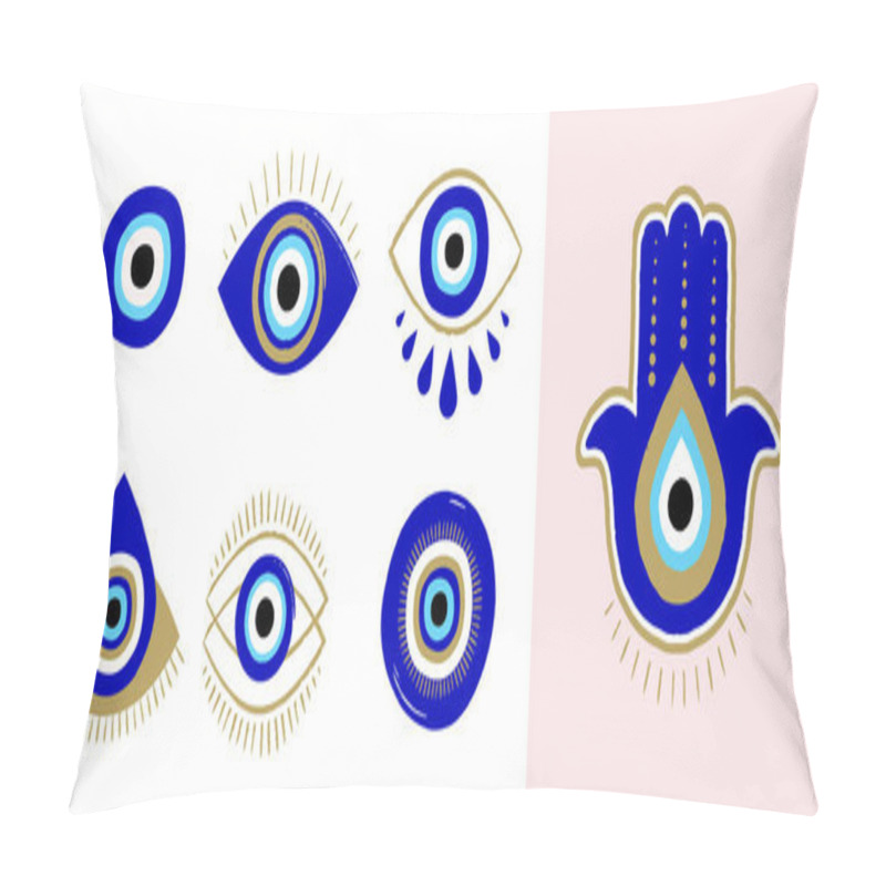 Personality  Evil Eye Or Turkish Eye Symbols And Icons Set. Modern Amulet Design And Home Decor Idea Pillow Covers