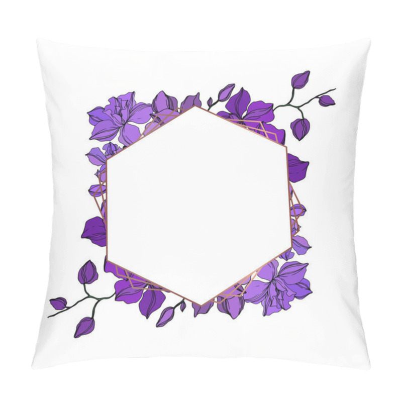 Personality  Vector Orchid Floral Botanical Flowers. Black And Purple Engraved Ink Art. Frame Border Ornament Square. Pillow Covers