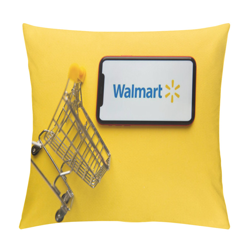 Personality  Tula, Russia - November 04, 2020: Walmart Logo On IPhone Display Pillow Covers