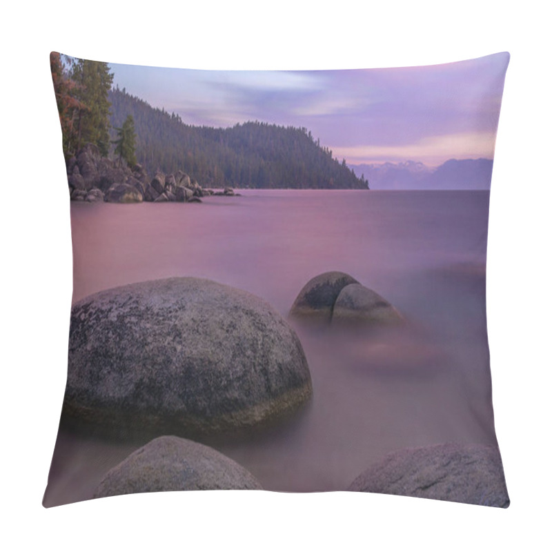 Personality  Sunset On Lake Tahoe With Rocks And Blurred Water Pillow Covers