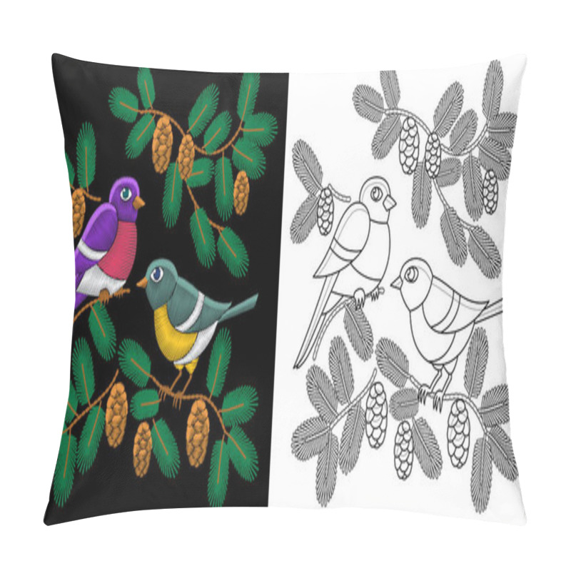 Personality  Embroidery Birds Design Pillow Covers