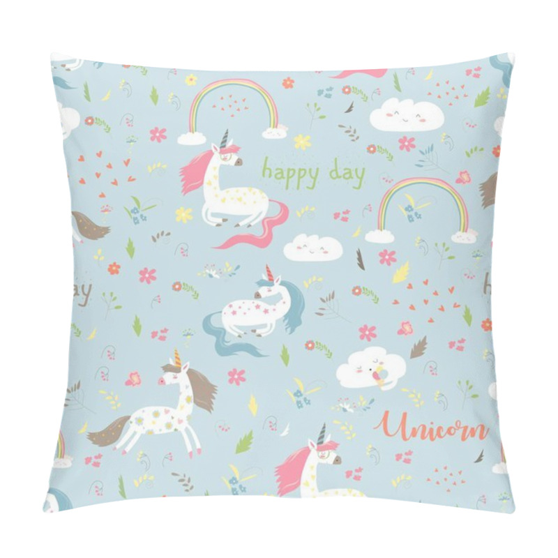 Personality  Seamless Pattern Girl With Unicorn Pillow Covers