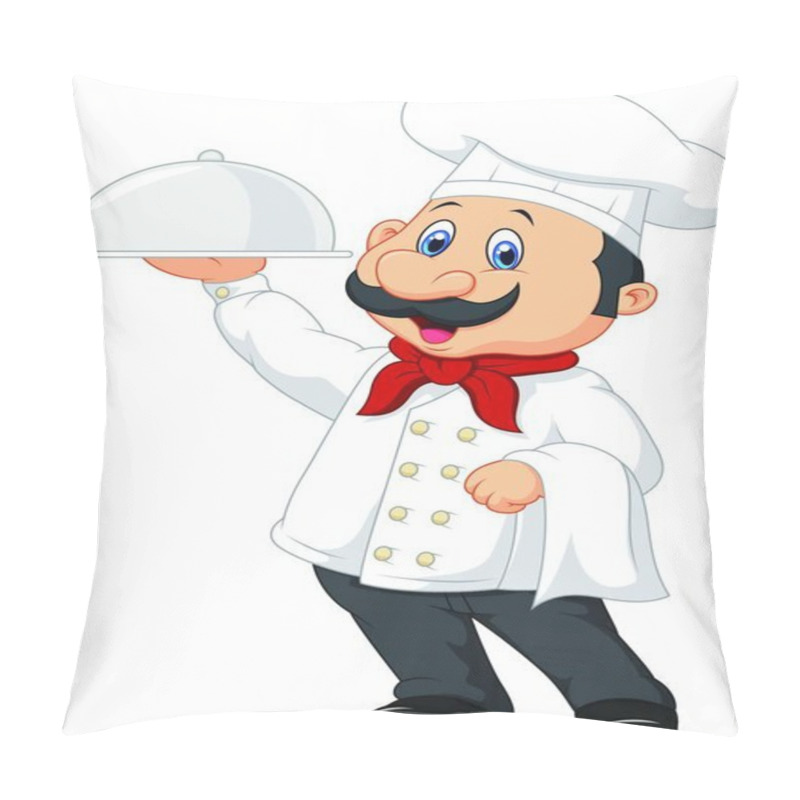 Personality  Cartoon Happy Chef With A Moustache Holding A Silver Platter Pillow Covers