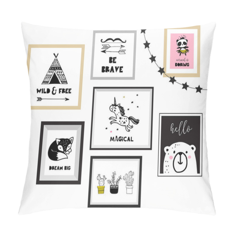 Personality  Scandinavian Style, Simple Design, Clean And Cute Black, White Illustrations, Collection Of Posters For Children Room, Nursery Decor, Interior Design Pillow Covers