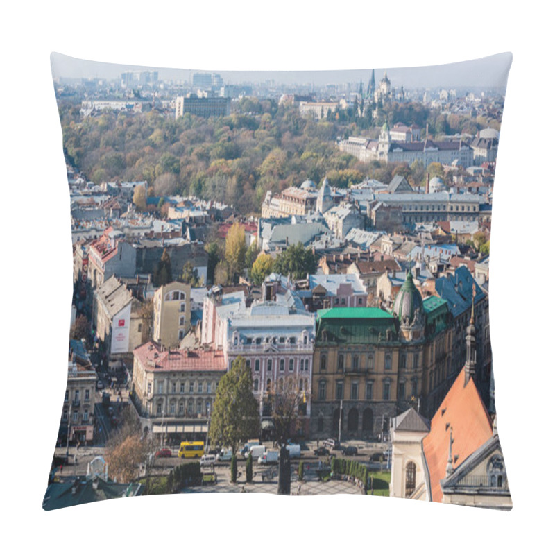 Personality  LVIV, UKRAINE - OCTOBER 23, 2019: Street With Cars And Old Historical Buildings In City Downtown Pillow Covers