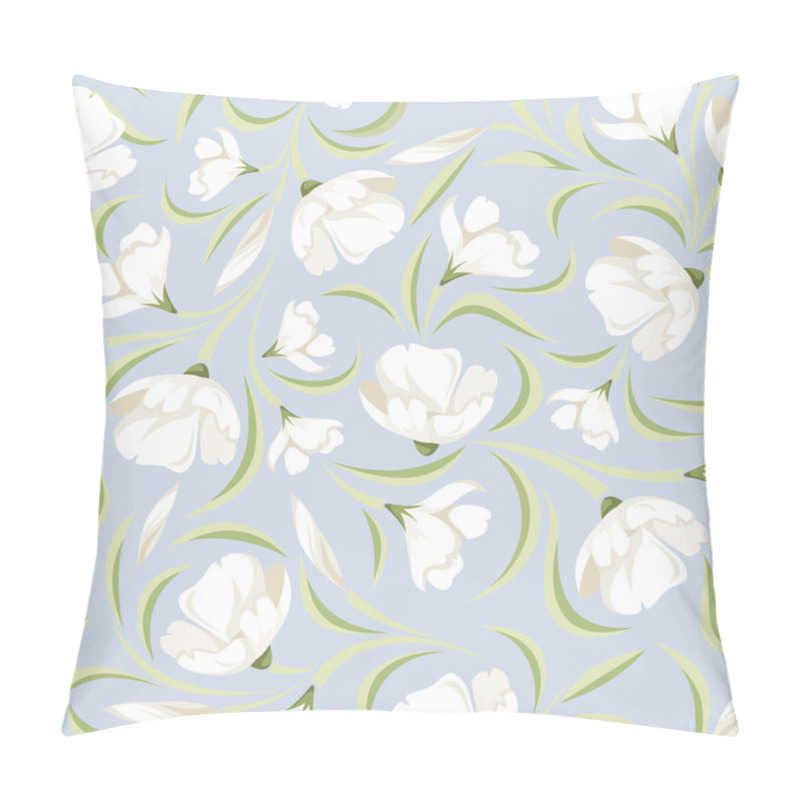 Personality  Seamless Pattern With White Flowers On Blue. Vector Illustration. Pillow Covers