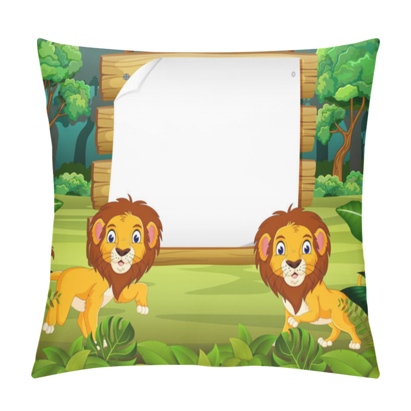 Personality  The Nature View With The Wooden Board Blank Space And Little Lion Pillow Covers