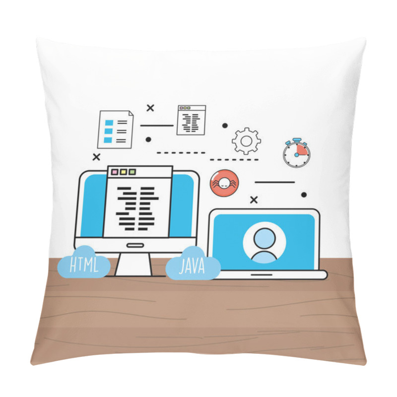 Personality  Website Process Information To Programming Technology Vector Illustration Pillow Covers