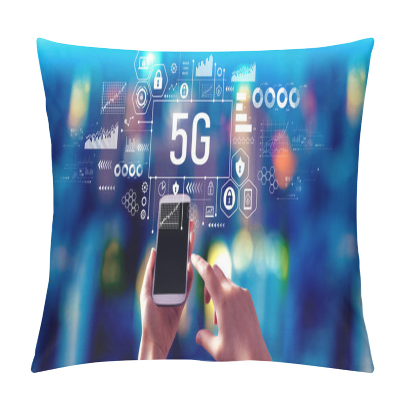 Personality  5G Network Theme With Person Using A Smartphone In A City At Night Pillow Covers