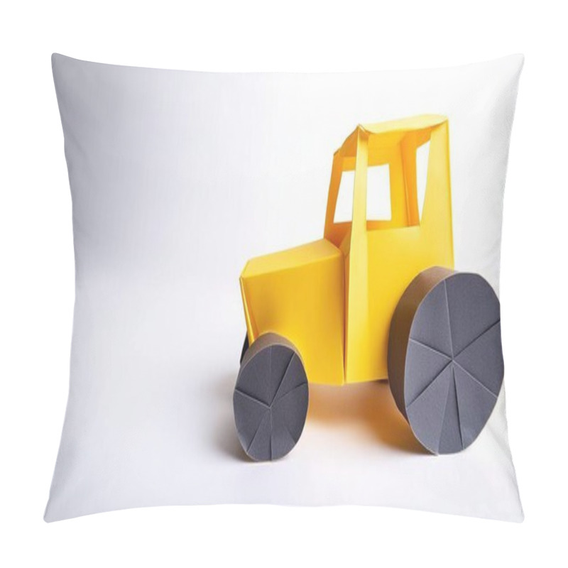 Personality  Tractor Farm Agriculture Heavy Equipment Concept Paper Origami Isolated On White Background With Copy Space For Your Design For Rural Farming Lifestyle Pillow Covers