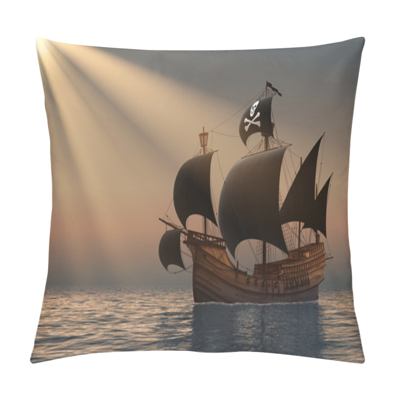 Personality  Pirate Ship In Rays Of The Sun. Pillow Covers