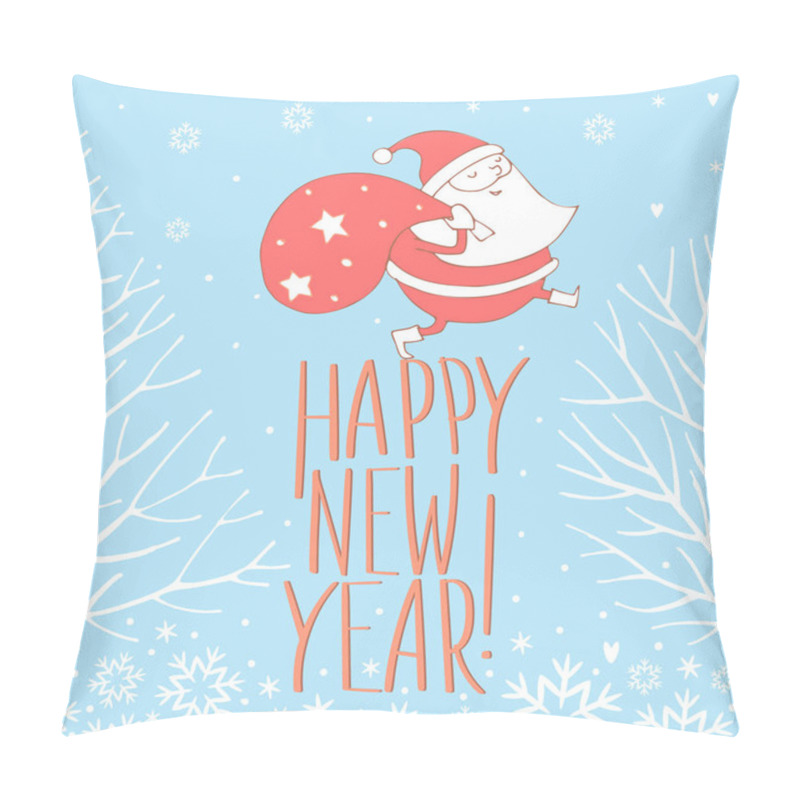 Personality  Vector Image Of Santa Claus With A Bag Of Gifts Hurrying Along T Pillow Covers