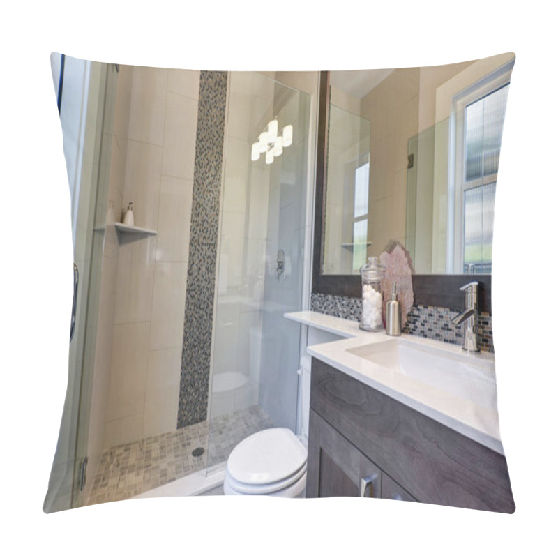 Personality  Bright New Bathroom Interior With Glass Walk In Shower Pillow Covers