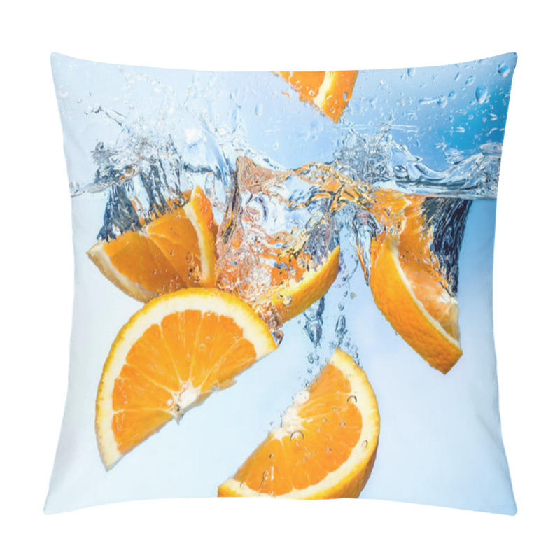 Personality  Orange Fruits Fall Deeply Under Water With A Big Splash Pillow Covers