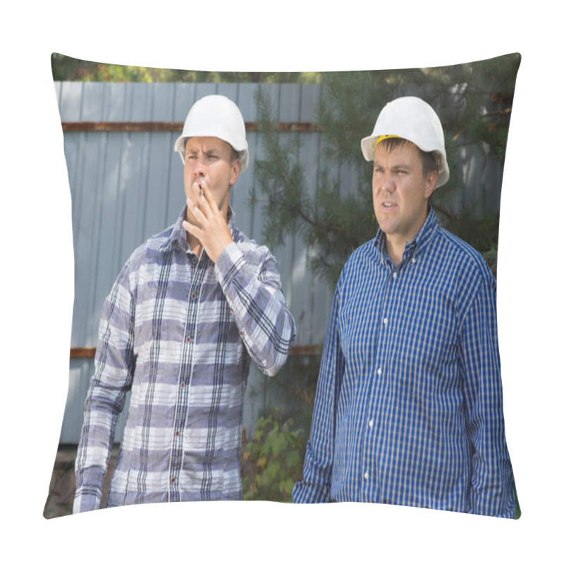 Personality  Middle Age Building Planners At Construction Site Pillow Covers