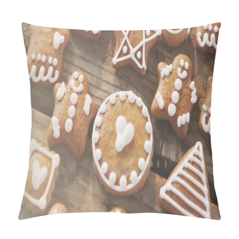 Personality  Image Of Gingerbread Cookies On Wooden Rustic Surface. Christmas Festivity Celebration Concept Digitally Generated Image. Pillow Covers