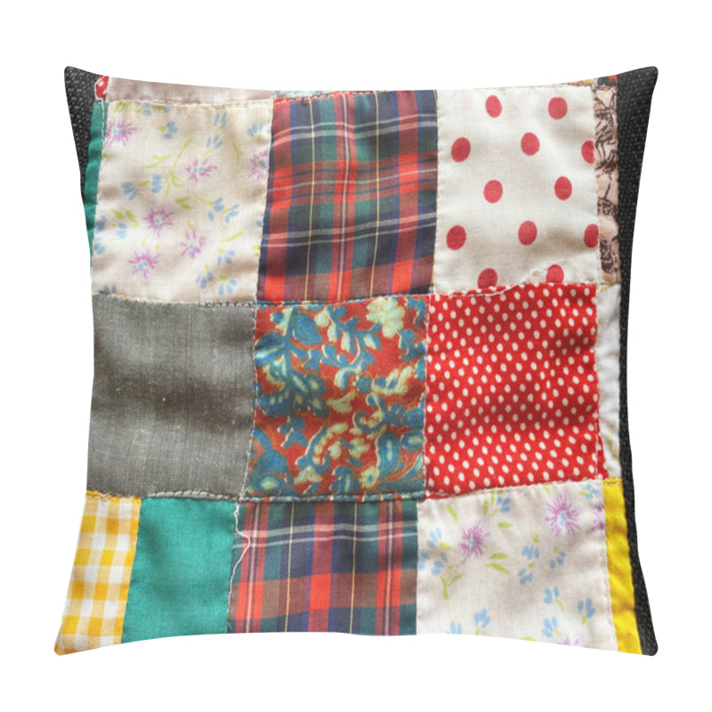 Personality  Multi-colored Cotton Square Patch Fabric Features An Assortment Of Vibrant, Square-shaped Patches Sewn Together, Creating A Dynamic, Textured Pattern.  Pillow Covers