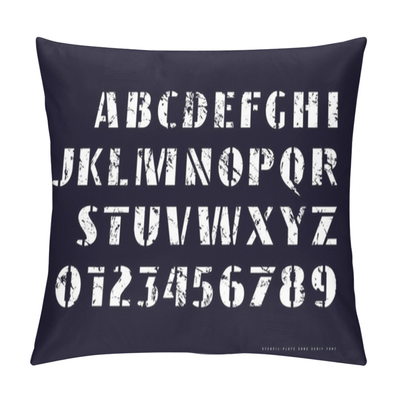 Personality  Stencil-plate Sans Serif Font In Military Style. Bold Face. Letters And Numbers With Vintage Texture For Logo And Label Design Pillow Covers