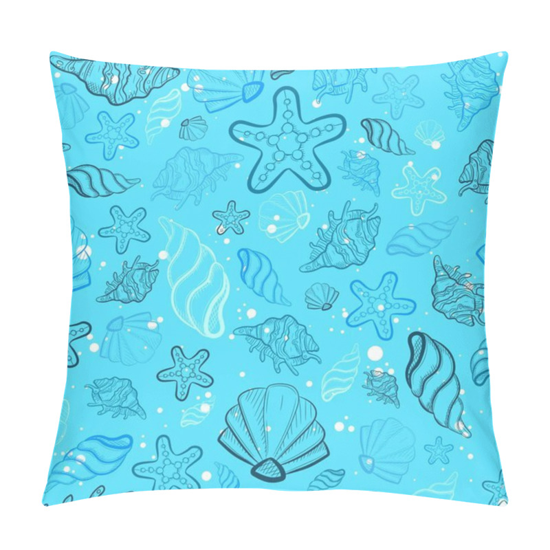 Personality  Baby Blue All Over Print With Sea And Ocean Creatures. Seamless Pattern With Seashells, Star Fish, Snails And Clam Doodles. Oceanic Repeat Background With Underwater Marine Life For Scrapbooks Pillow Covers