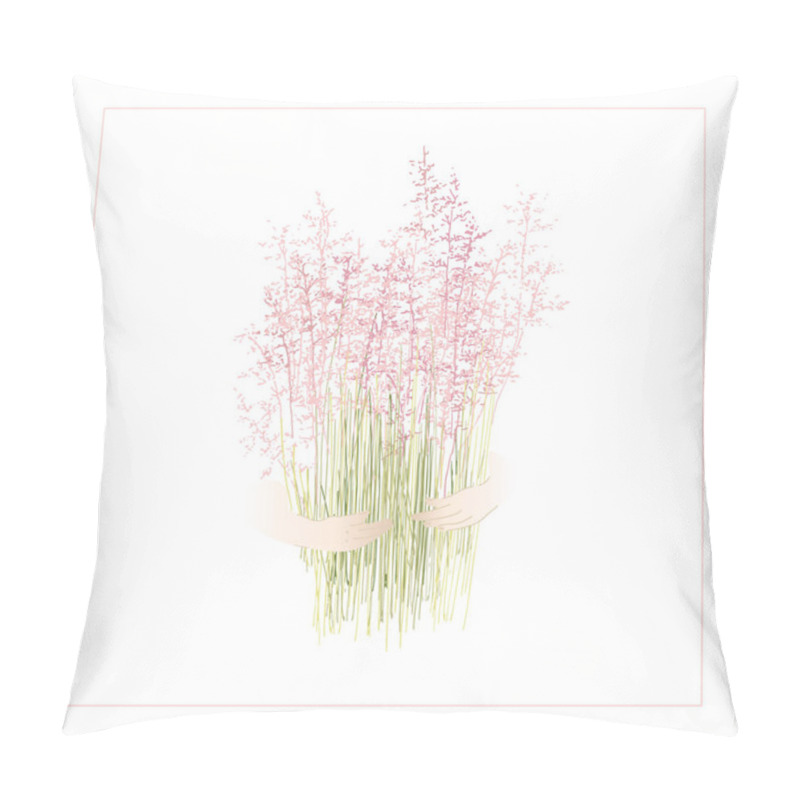 Personality  Muhlenbergia. Grass With Pink Blossom In South Korea. Garden Cereal Plants. Bouquet Of Decorative Herbs.Pink Spikelets Pillow Covers